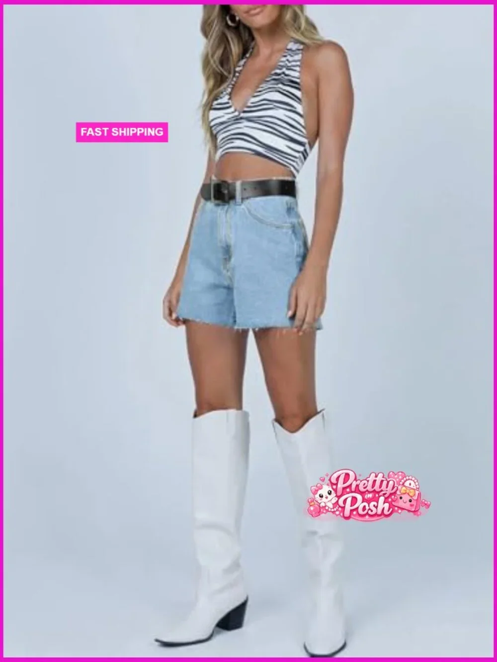 High Waisted Baggy Straight Leg Denim Shorts with Raw Hem